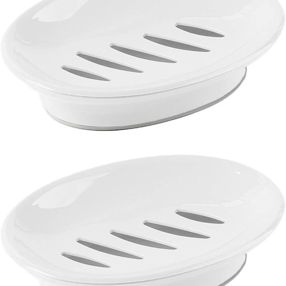 2-Pack Soap Dish with Drain Plastic Sponge Holder Easy Cleaning Soap Saver Tray